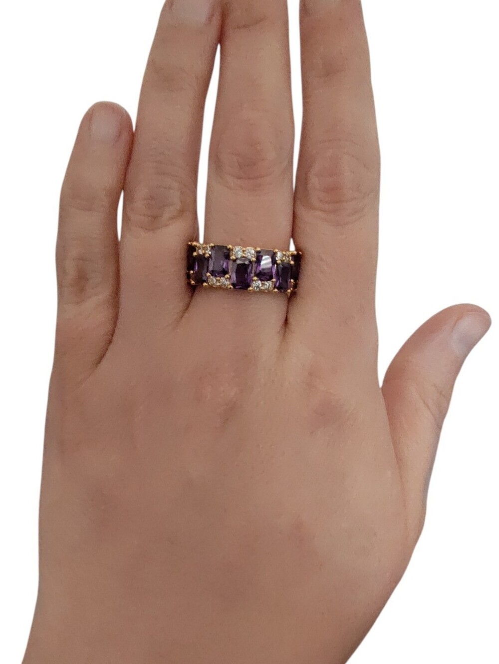Bomb Party Size 8 Purple & Clear Stone Gold Tone Statement Ring